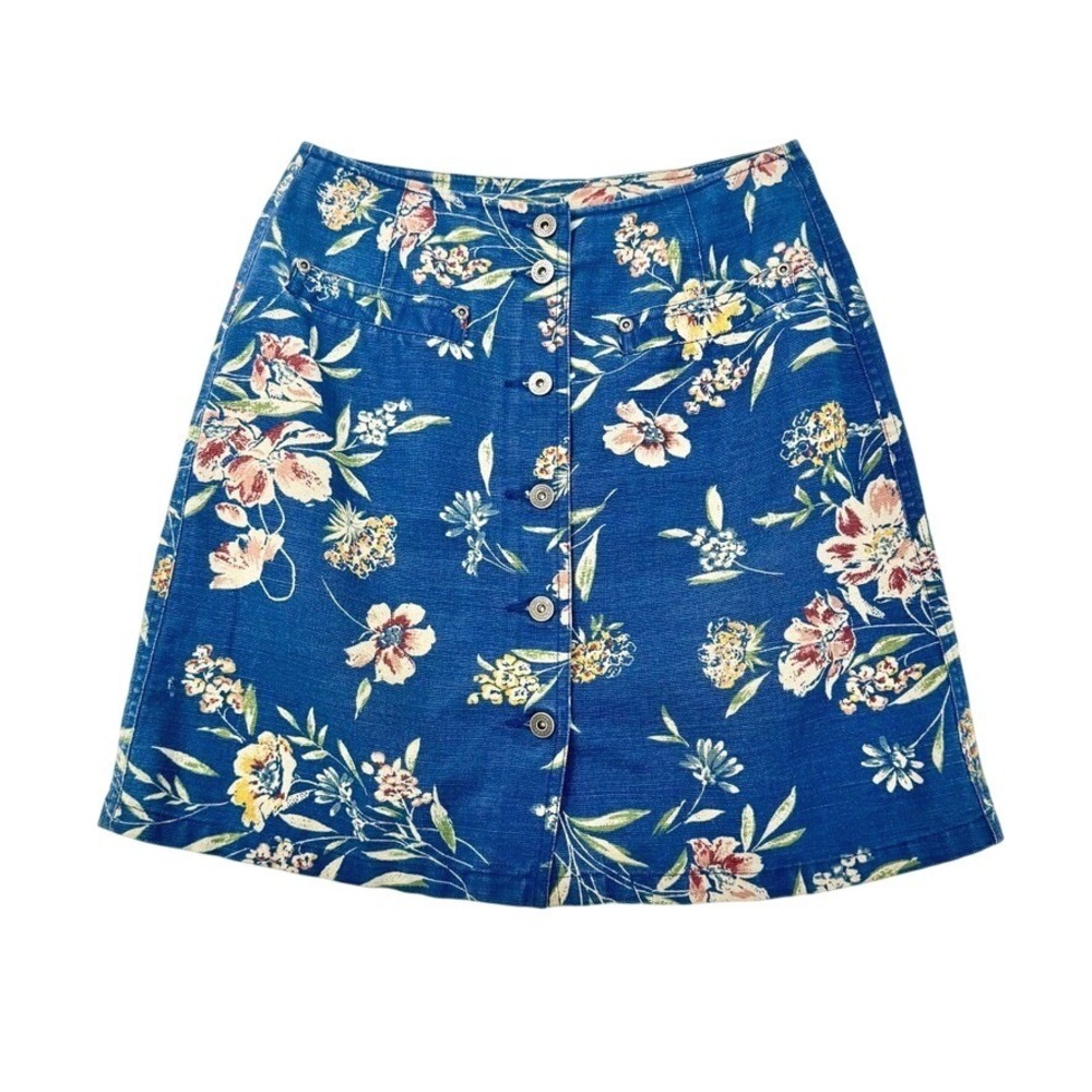 VTG Liz Claiborne Lizwear Blue Floral Linen Button Front Mini Skirt Size‎ 2P